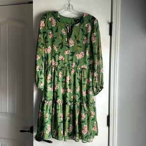 Ann Taylor Factory Green Floral Flowy Dress